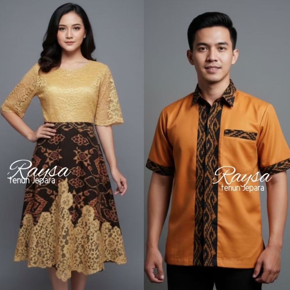 COUPLE TENUN DRESS MIX BROKAT DAN KEMEJA KOMBINASI KATUN TOYOBO