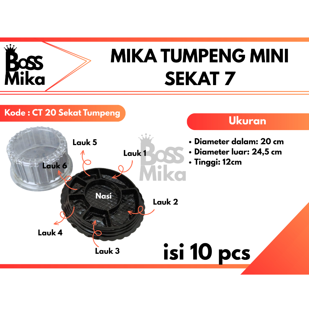 (ISI 10) Mika Tumpeng Mini Sekat 7 HItam/Ivory | Mika CT-20 Sekat |Tempat Nasi Tumpeng Mini