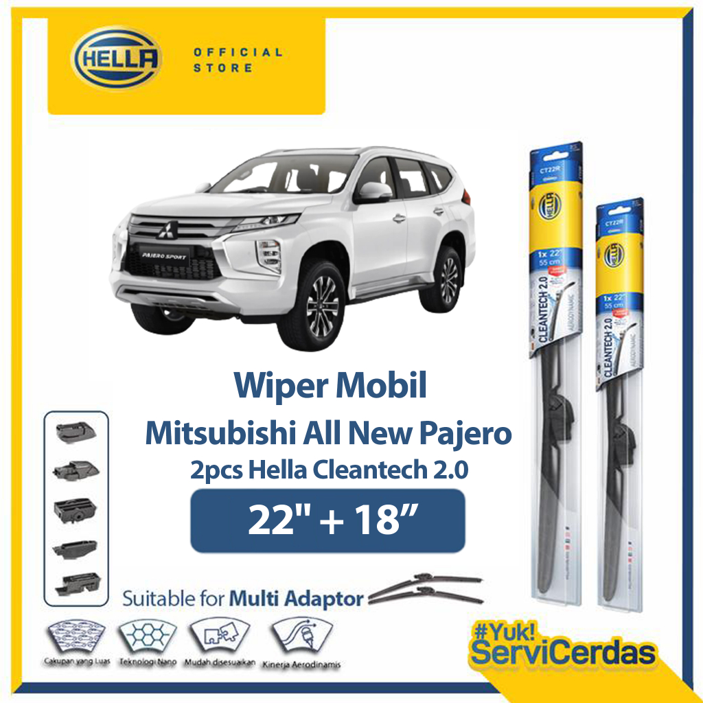 Wiper Mobil MITSUBISHI All New Pajero 22” + 18” (2pcs) - HELLA Cleantech 2.0