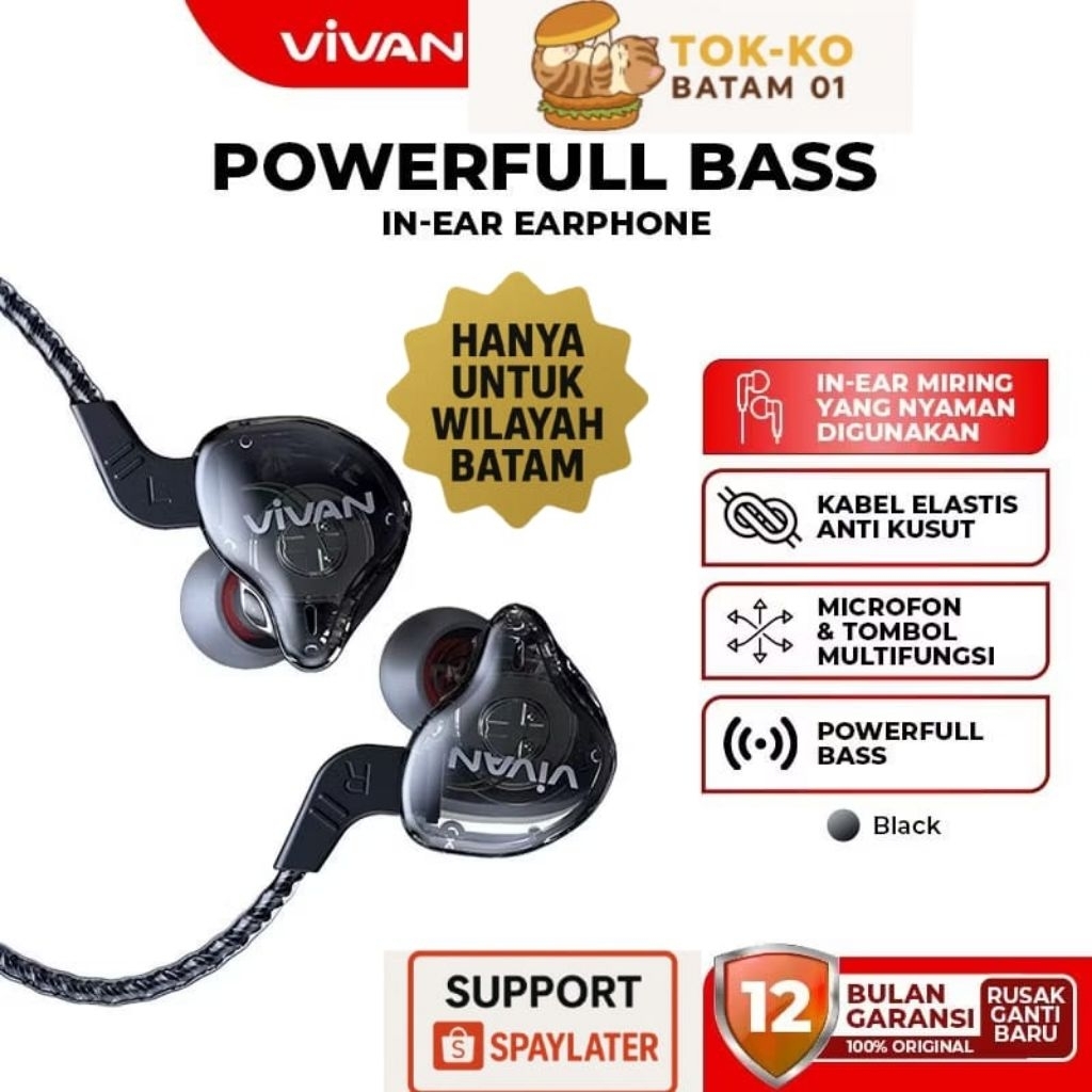 VIVAN WIRED HEADSET Q15 BLACK GARANSI - BATAM
