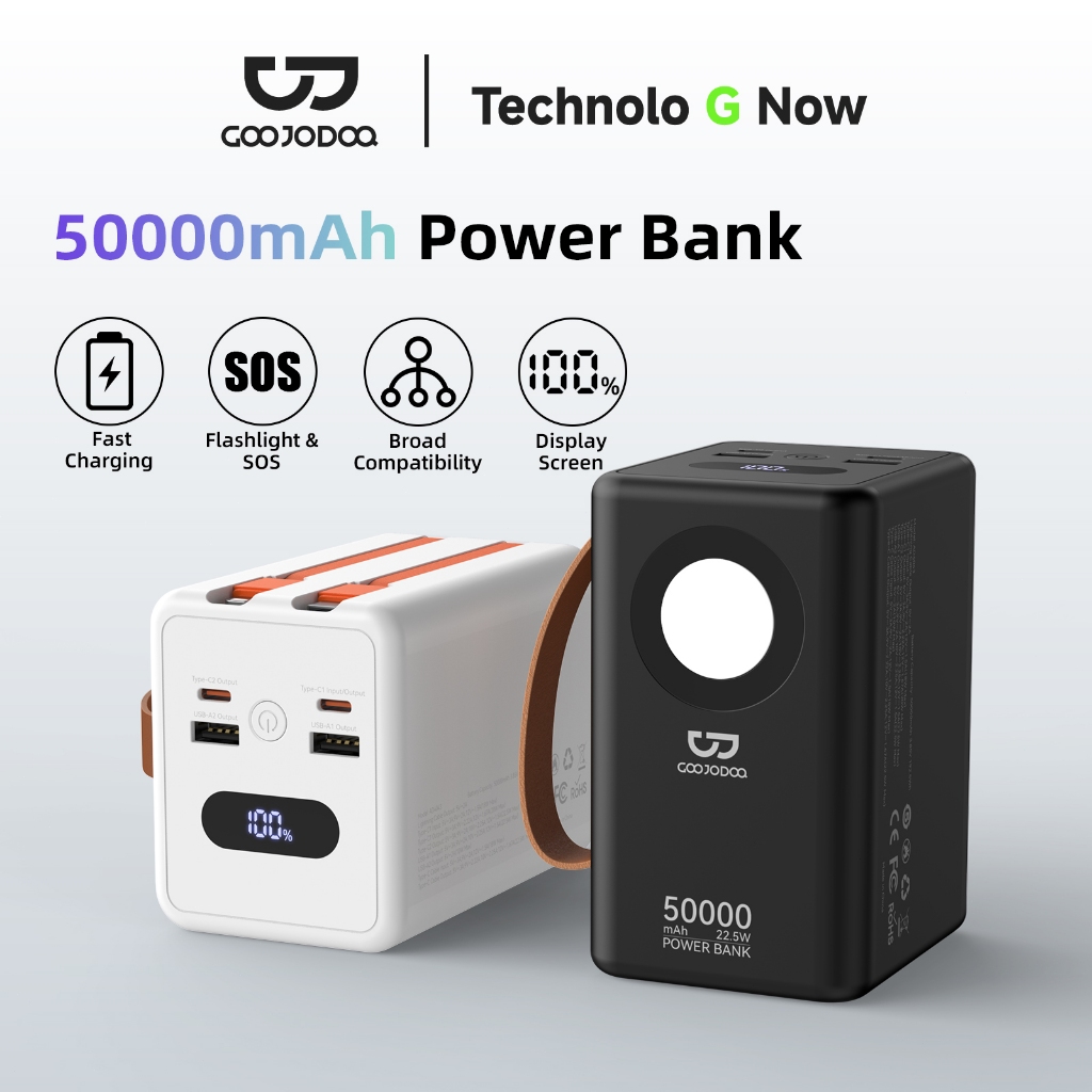 GOOJODOQ 22.5W 50000mah Wired Powerbank Large Capacity Fast Charging Type C USB For Outdoor Hiking