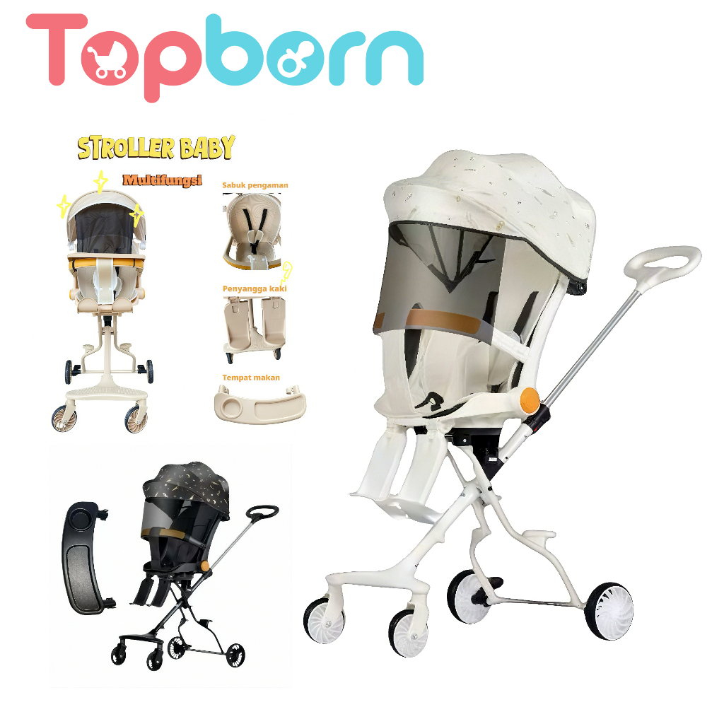 Topborn Stroller Bayi Two Way Ringan Mudah Lipat Bisa Duduk Tidur Harga Terjangkau Perakitan Mandiri