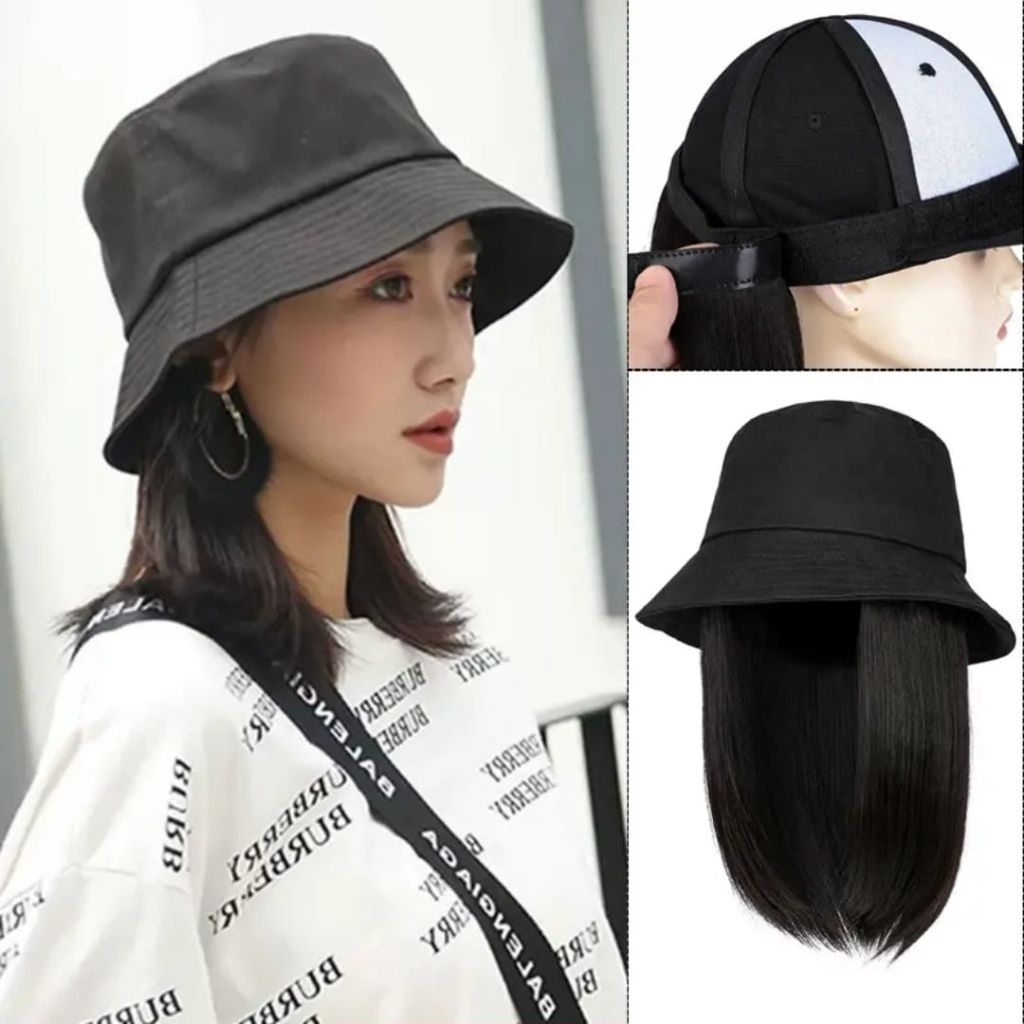 GRIYA REMA Topi Wig Wanita Topi Bucket Wig Topi Bucket Topi Wig Korean Style Wig Bucket Topi Wig Wan