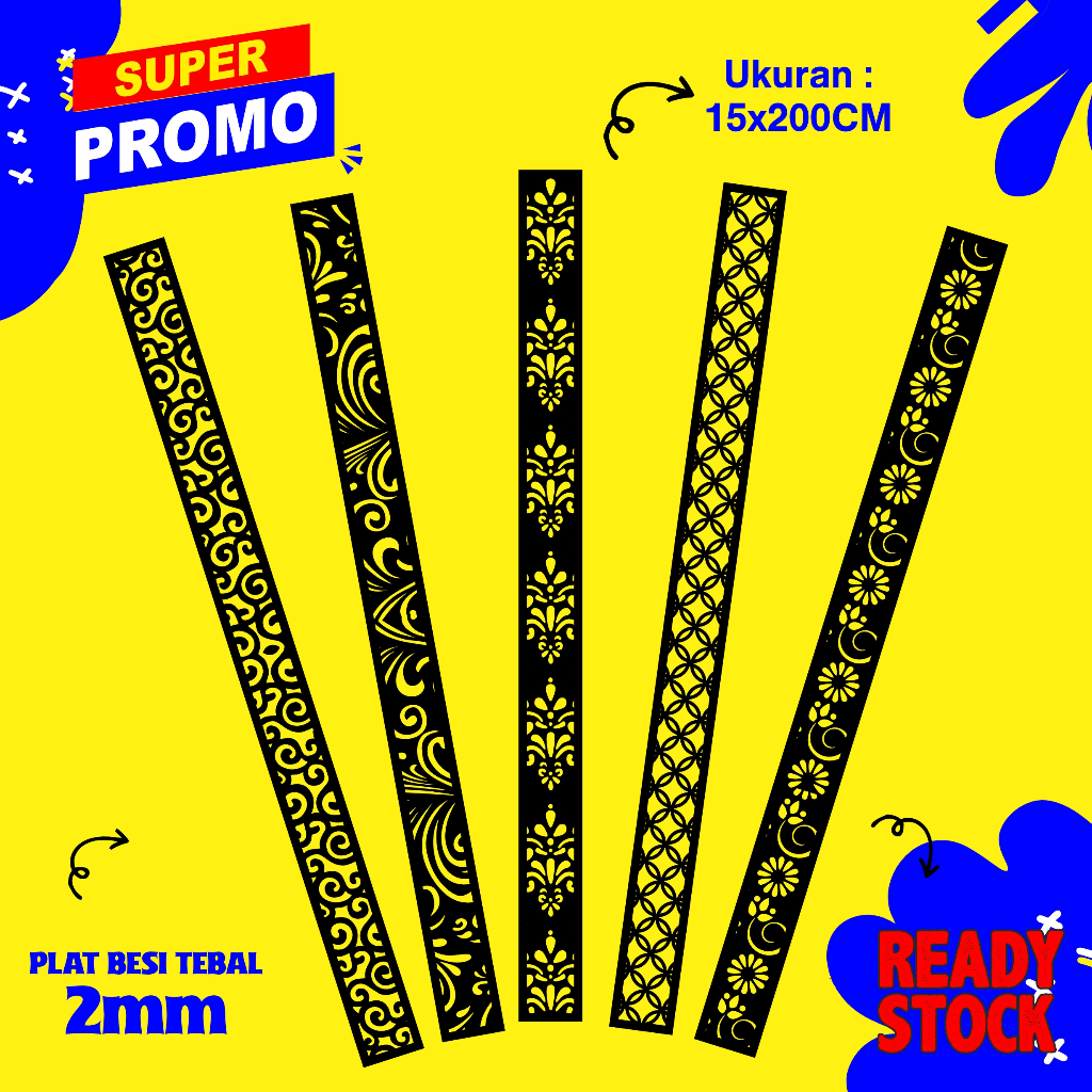 Laser Plat Pagar, Ornamen Pagar, Krawangan, Plat Cnc, Plat Cutting, Plat Laser Cutting,  15 x 200 cm