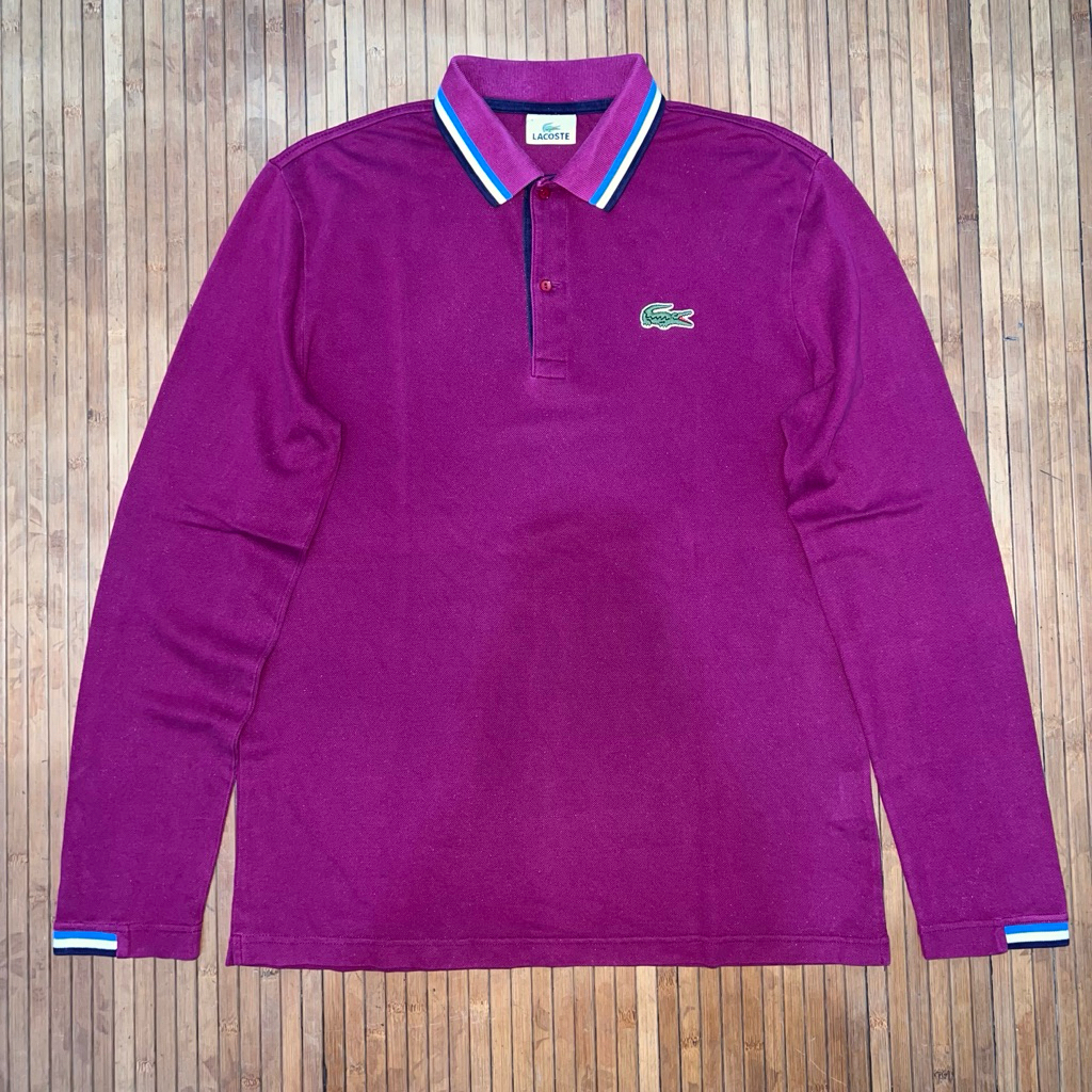 LACOSTE PURPLE LONG SLEEVE TWIN TIPPED POLO SHIRT