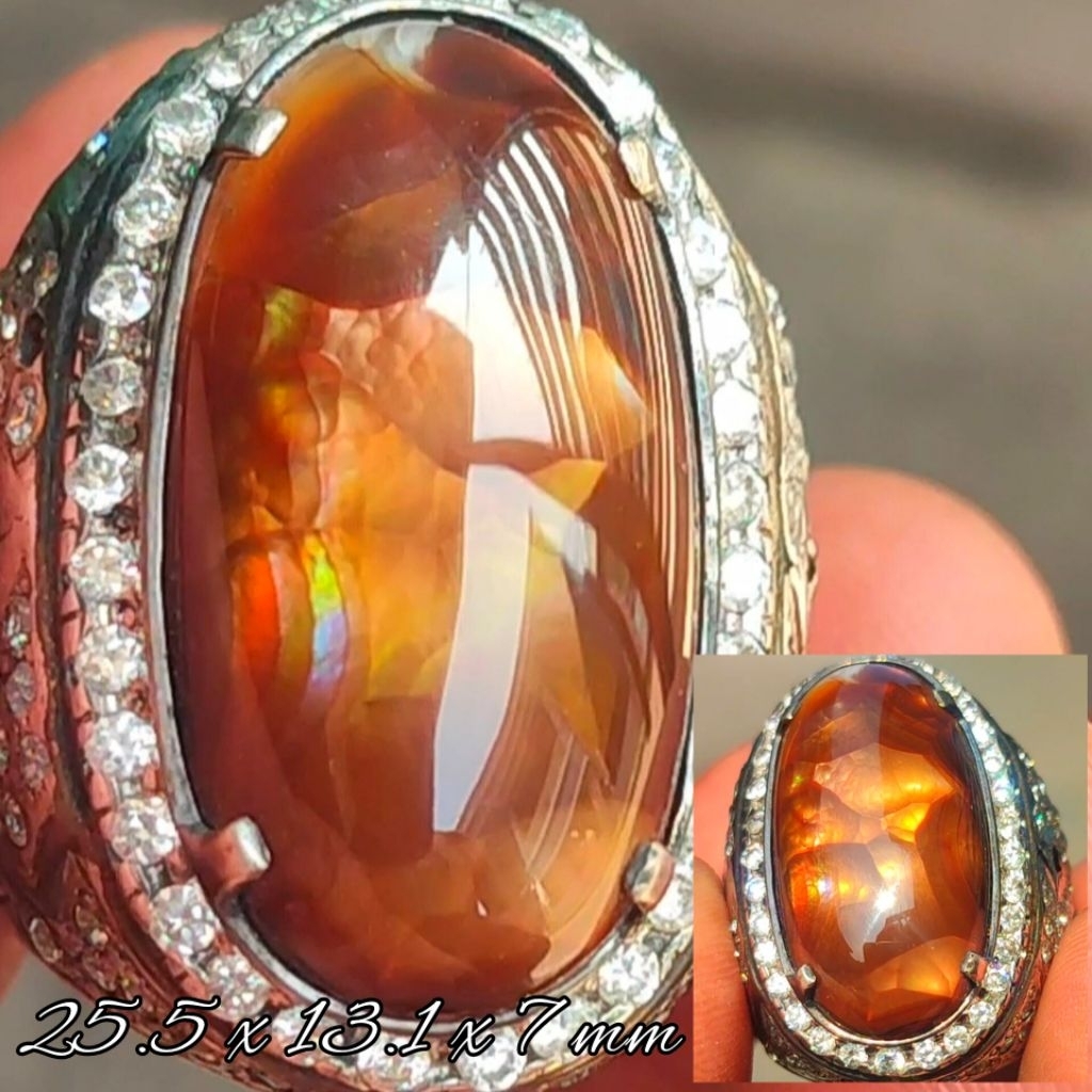 Natural Fire Agate Mexico Ring Perak Pesanan Mewah