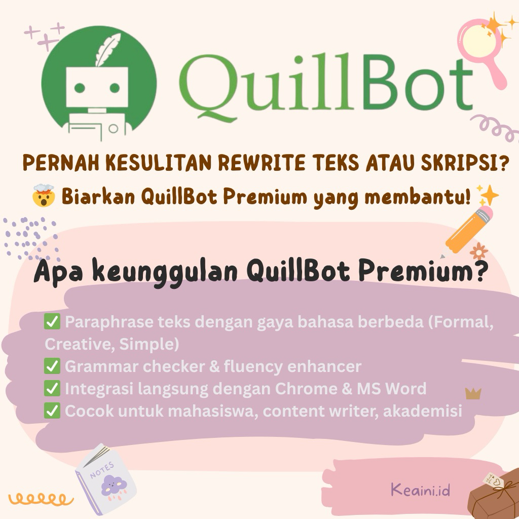 QuillBot Premium account parafrase inggris dan indonesia