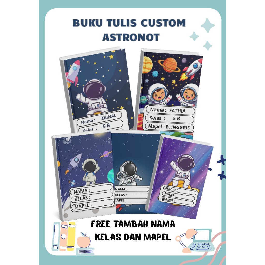 BUKU TULIS CUSTOM ASTRONOT 38 LEMBAR, FREE NAMA/ BUKU SEKOLAH/BUKU TULIS