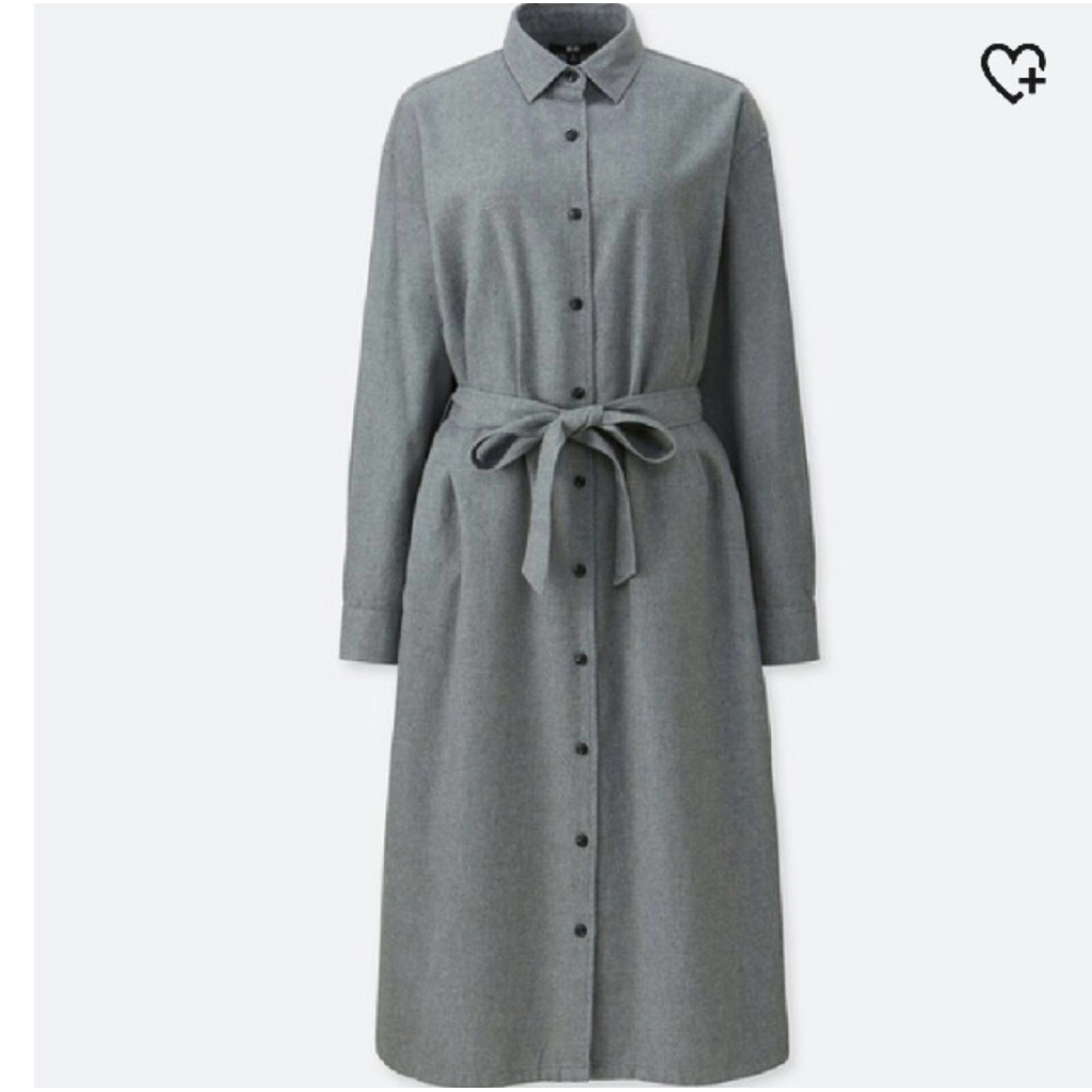 Women Flannel Long Sleeve Shirt Dress Uniqlo