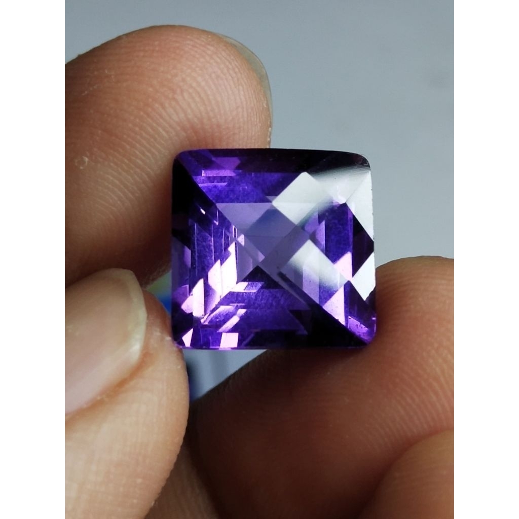 Natural Amethyst Memo 12 x 12 x 8 mm 8 Ct Kecubung Ungu Tua Cushion Checkerboard Cutting NTD YGL 155