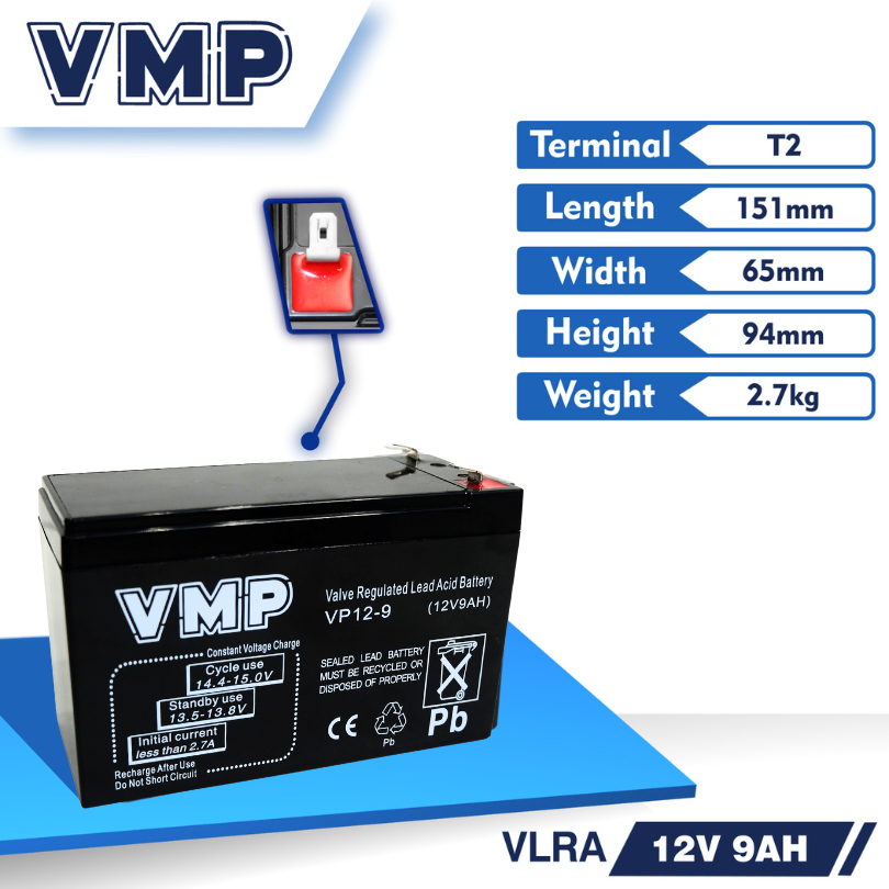 INSTANT 1 DUS 8 UNIT Baterai VMP 12V 9AH 20HR Battery Aki UPS Mobilan Motoran Anak Sprayer Speaker