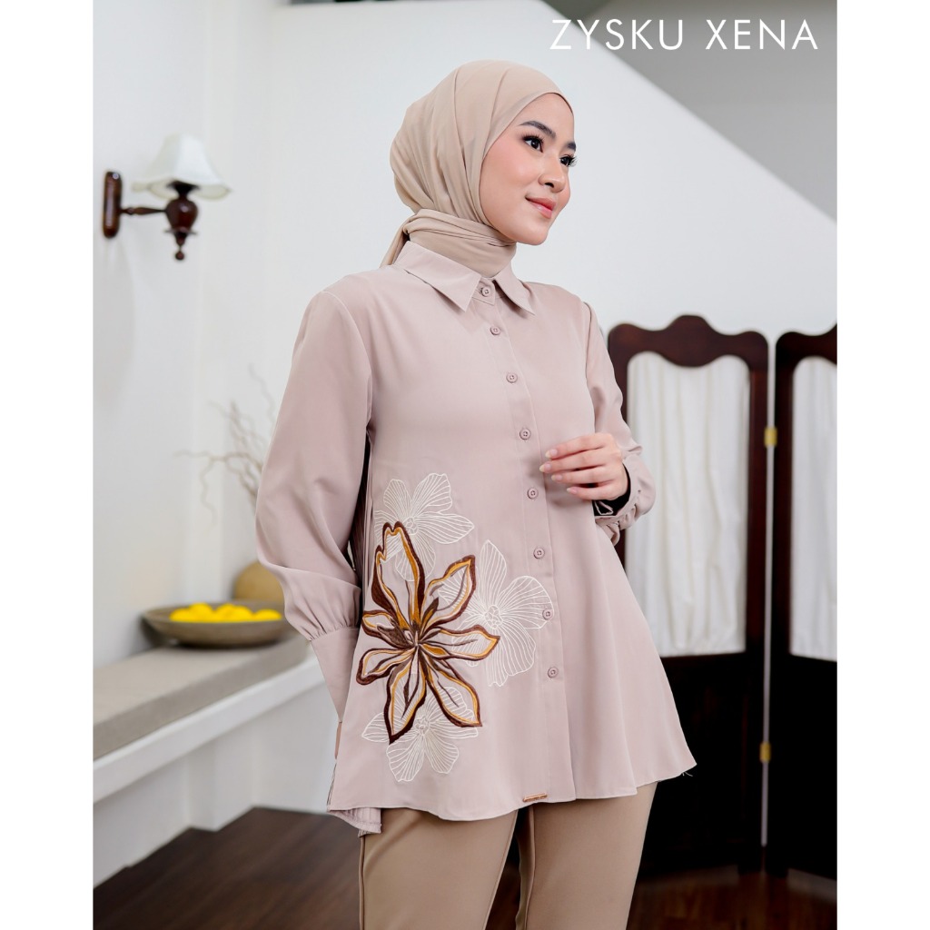 Zysku Xena | Vyre Shirt - 4 Warna | Kemeja Bordir Basic Lengan Panjang Polos Plisket
