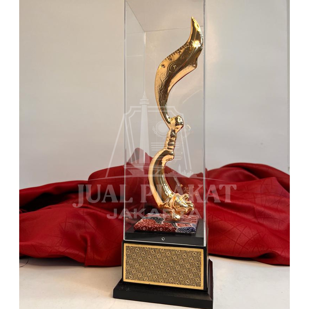 PLAKAT MINIATUR  | Plakat Miniatur 3D Kujang warna emas Custom Penghargaan Souvenir Perusahaan