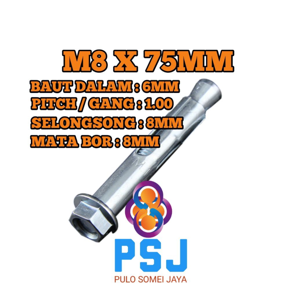 Dynabolt M8 x 75 Galvanis / Dynabolt Mur Flange / Sleeve Anchor M8 x 75