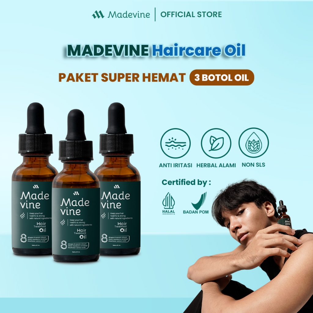 MADEVINE - Serum bebas rontok/botak/ketombe/kering dan penumbuh rambut - 3 Madevine Hair Oil (Paket 