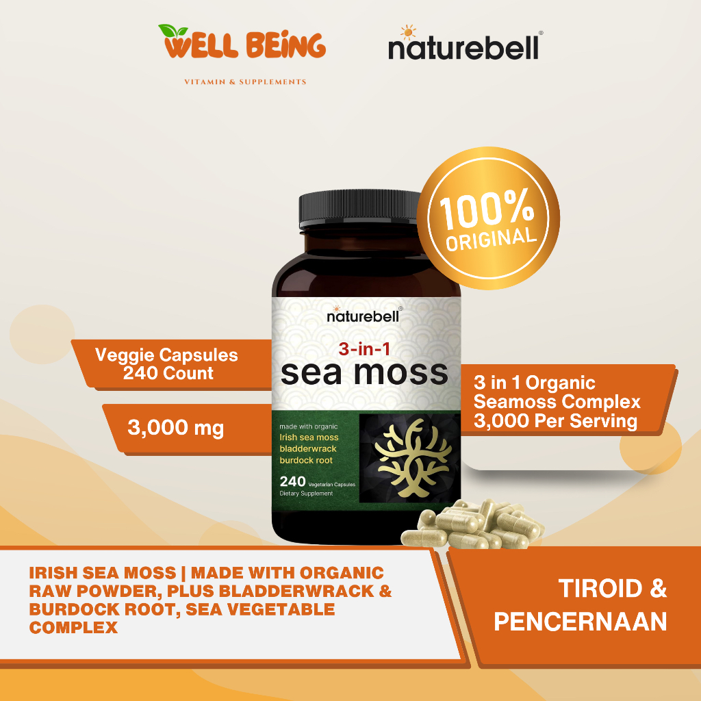 Irish Sea Moss Capsules, 3,000mg Per Serving, 240 Veggie Pills | Made with Organic Raw Powder, Plus 