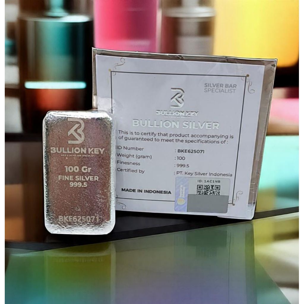 Bullion Key Silver Perak Batangan Logam Mulia 100 Gram - Perak Batangan Murni - Asli 999.5 Fine Silv