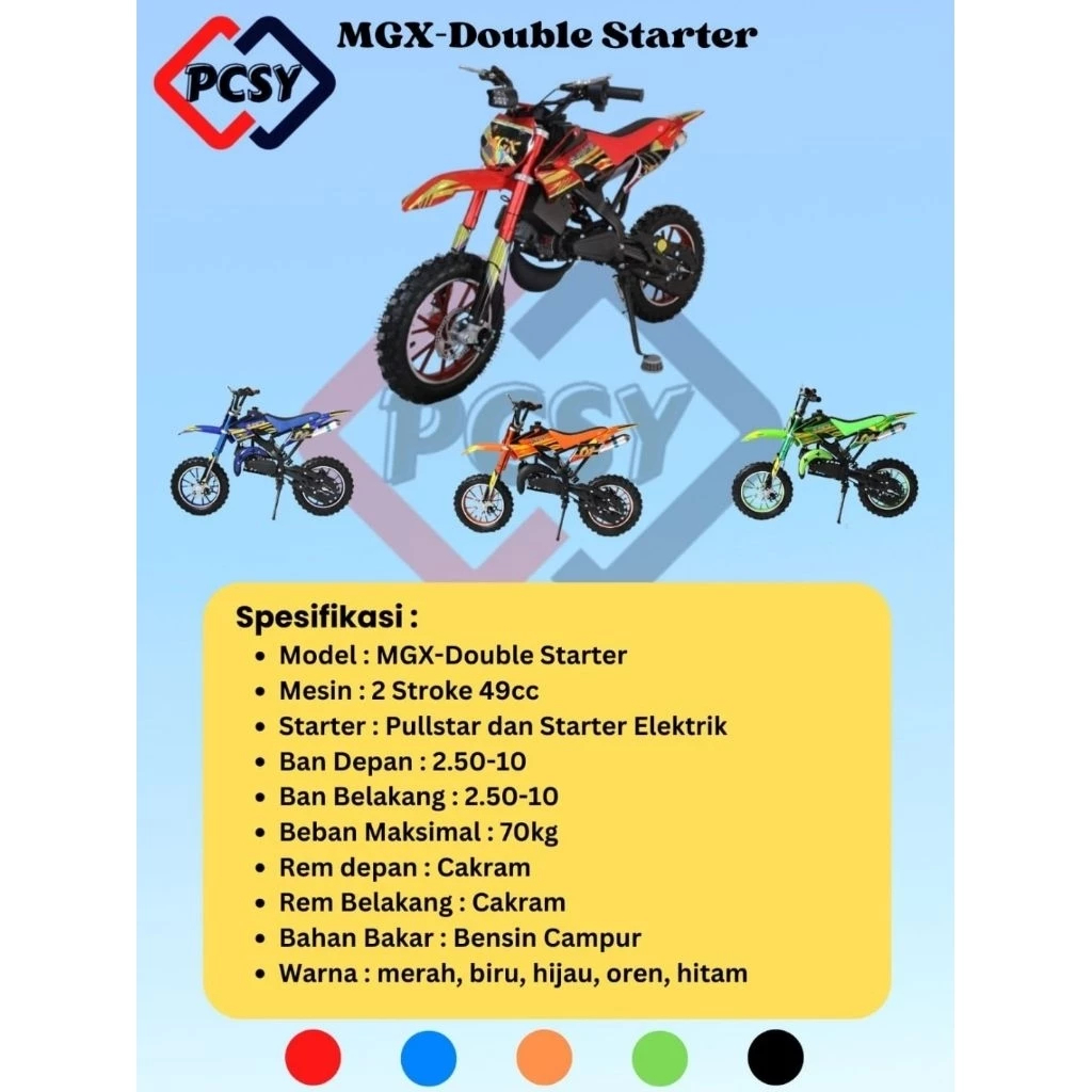 Motor Bensin Mini Trail PC MOTO MGX D7-05 DOUBLE STATER 50CC PCSY MGX 2 STARTER
