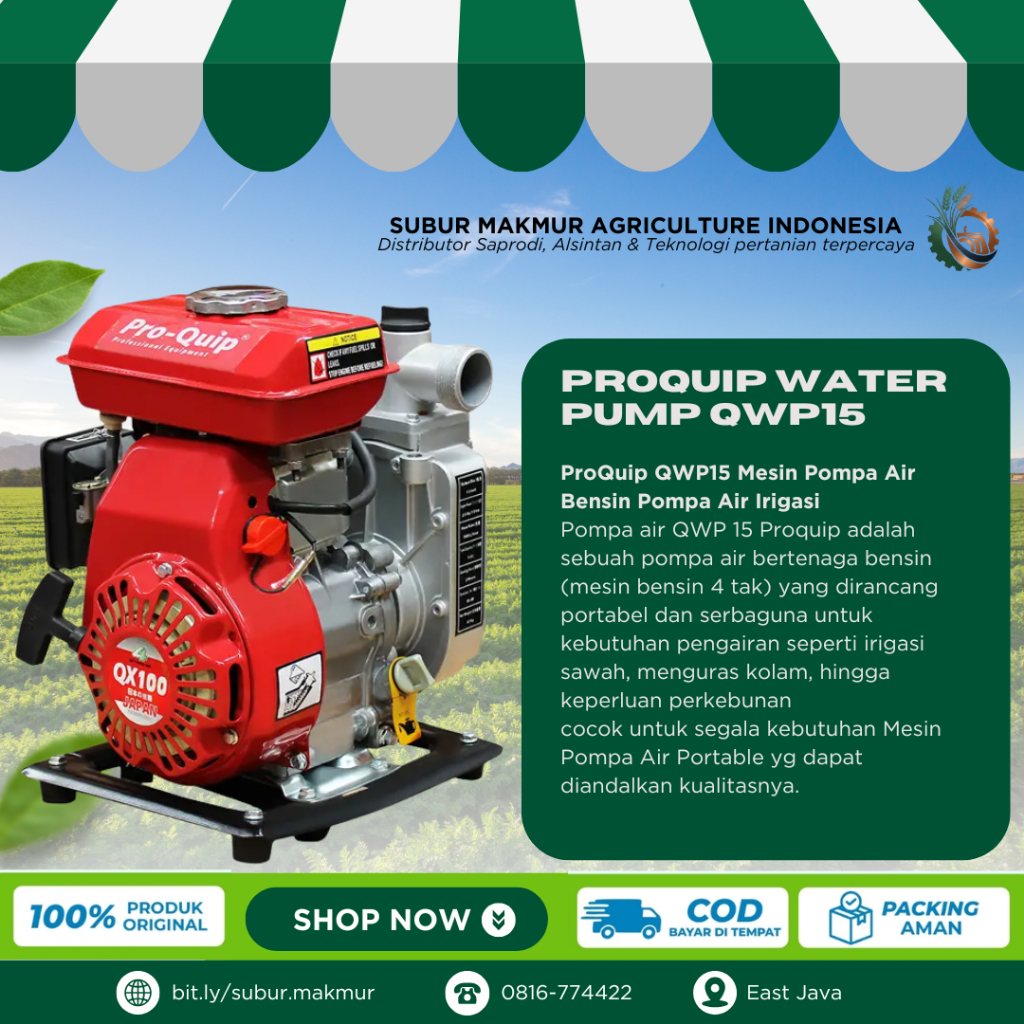 ProQuip QWP15 Mesin Pompa Air Bensin Pompa Air Irigasi Pompa Alkon Water Pump 1.5" QWP 15