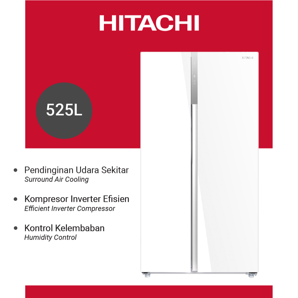 KULKAS HITACHI  SIDE BY SIDE WHITE 525 NEW HRSN9552DGWID