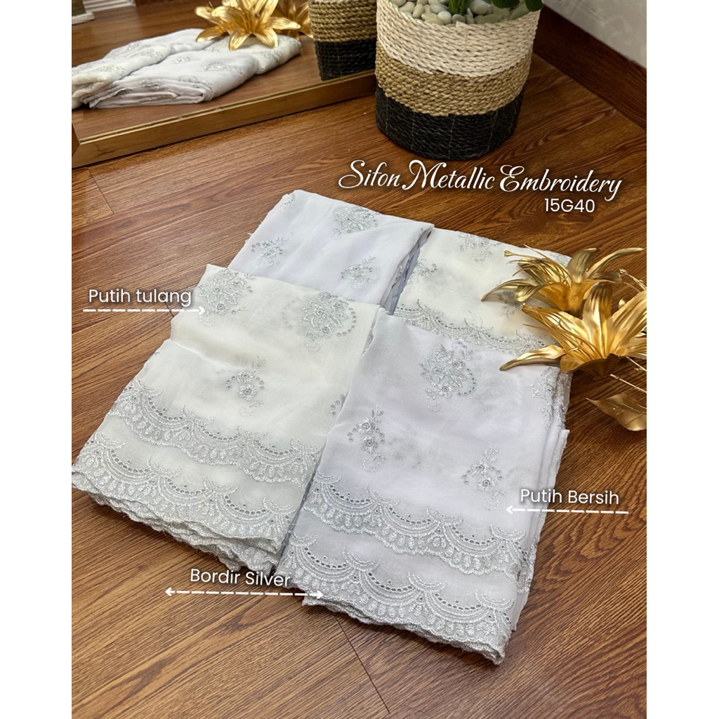 Bahan Kain Kebaya Bali Sifon Metallic Embroidery 15G40 – Sifon Bordir Premium Terbaru Uk 1 ptg 1,4m