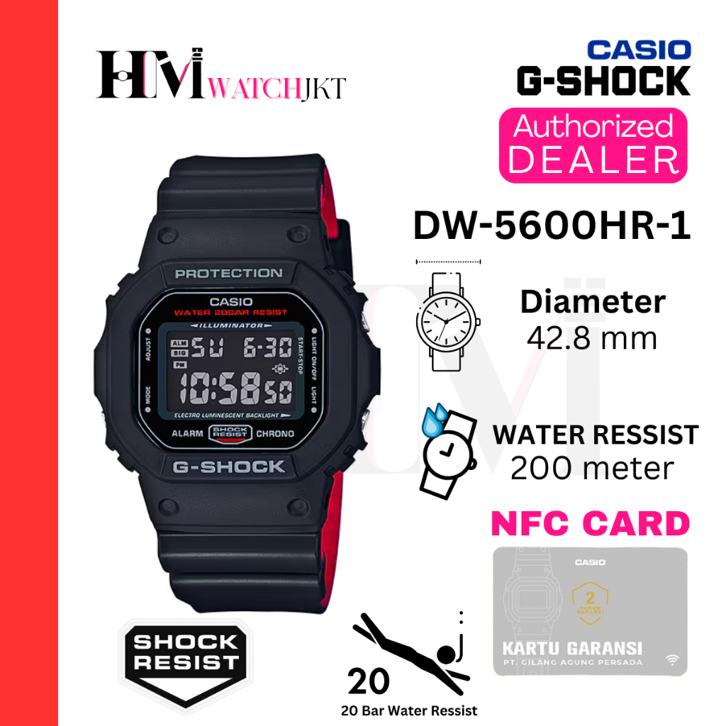 CASIO G-SHOCK DW-5600HR-1DR Jam Tangan Pria Original Digital Karet Sport Antiair DW-5600HR-1 DW5600