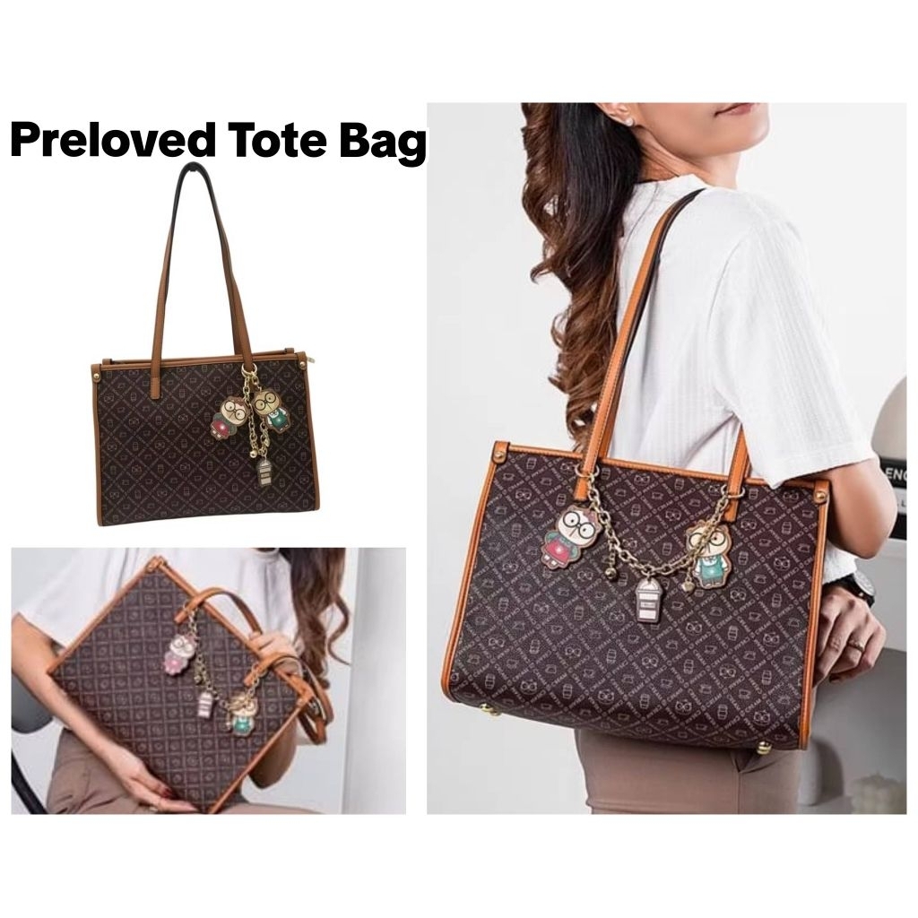 Preloved Tote Bag Wanita Creambear Original L33 H24 W12 in cm/tas tote polos warna coklat ukuran bes