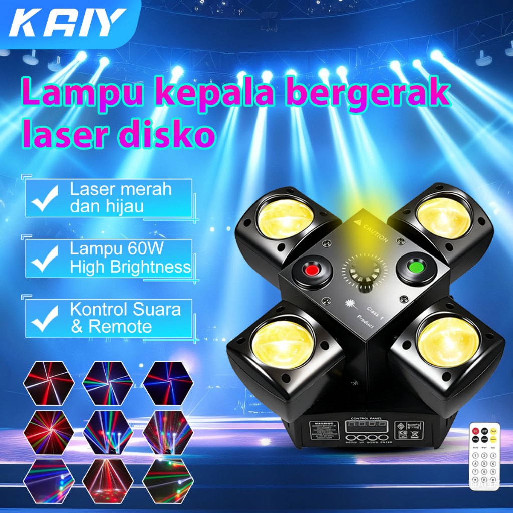 Powerful 60W KAIY Mini Empat Moving Head 4 Beam Laser | Lampu Laser Stage RGBW dengan Strobo, DMX512