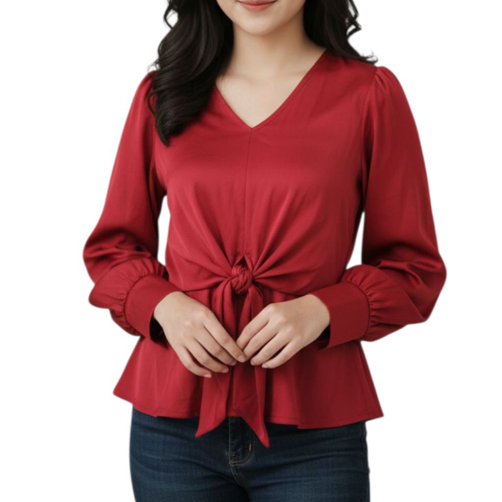 Blouse satin V-neck Branded