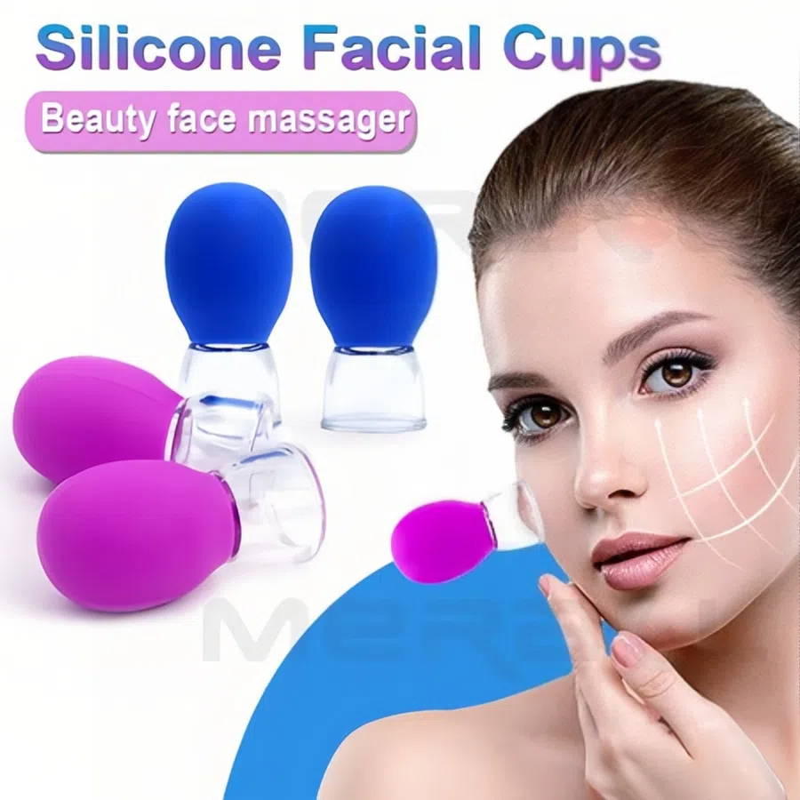 COD 4PCS Vakum Alat Cupping Therapy Silicone Face Cupping Set Facial Vacuum Cupping Alat Bekam Wajah