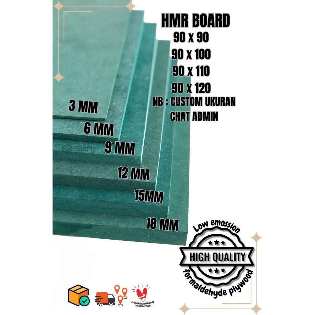 Papan MDF / HMR BOARD custom warna hijau 9mm lebar 90 cm