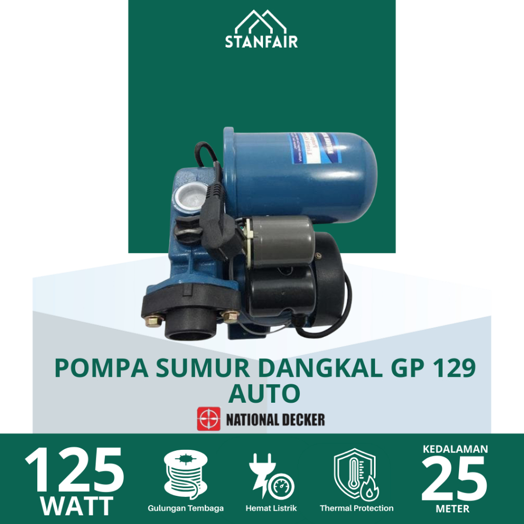 National Decker Pompa Sumur Dangkal GP 129 Auto / GP 129 Auto National Decker / Pompa Air Sumur Dang