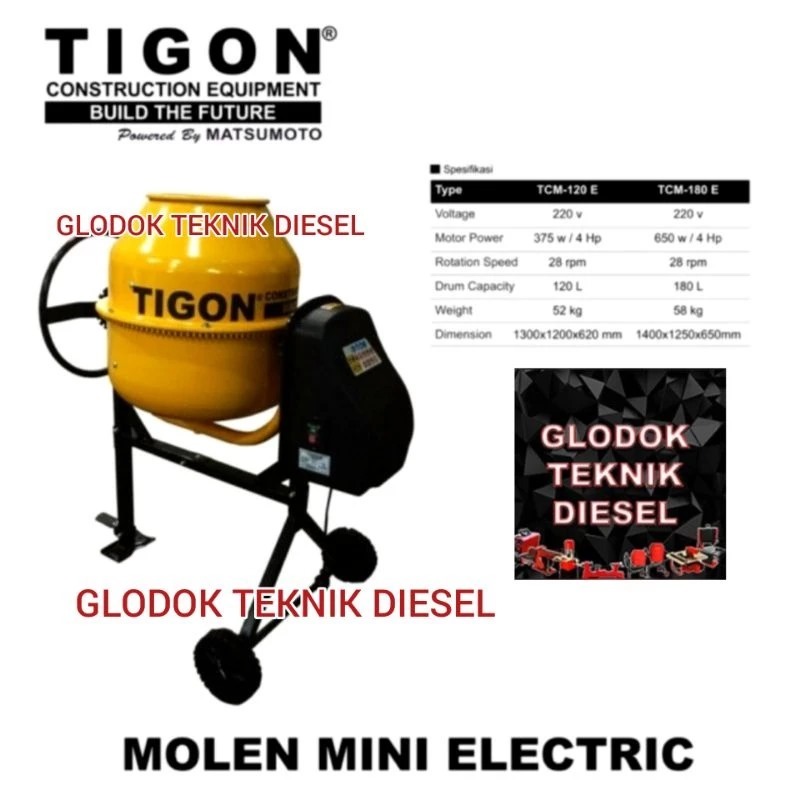 MESIN ADUK SEMEN MOLEN BETON TIGON TCM-180 E ORIGINAL