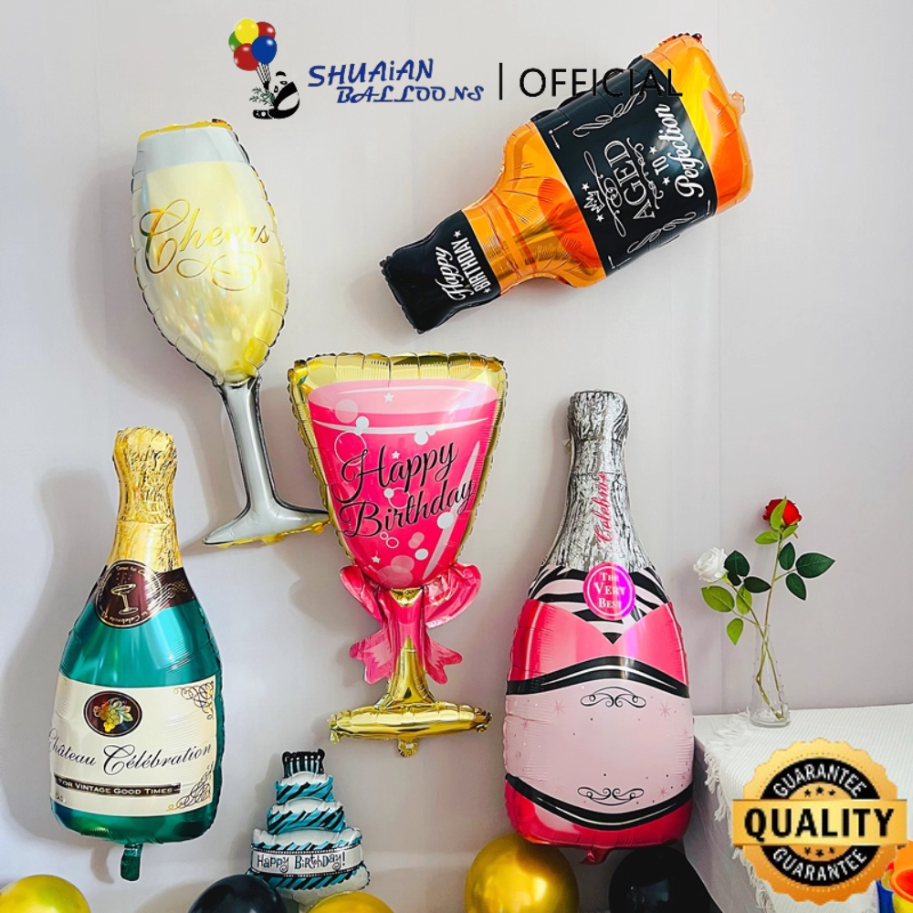 SHUAIAN Balon Foil Jumbo Botol Wine Beer Whiskey / Balon Foil Botol Minuman / Foil Bulat Beer / Balo