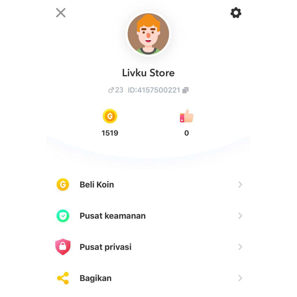 Akun  Livu berisi koin tinggal pakai