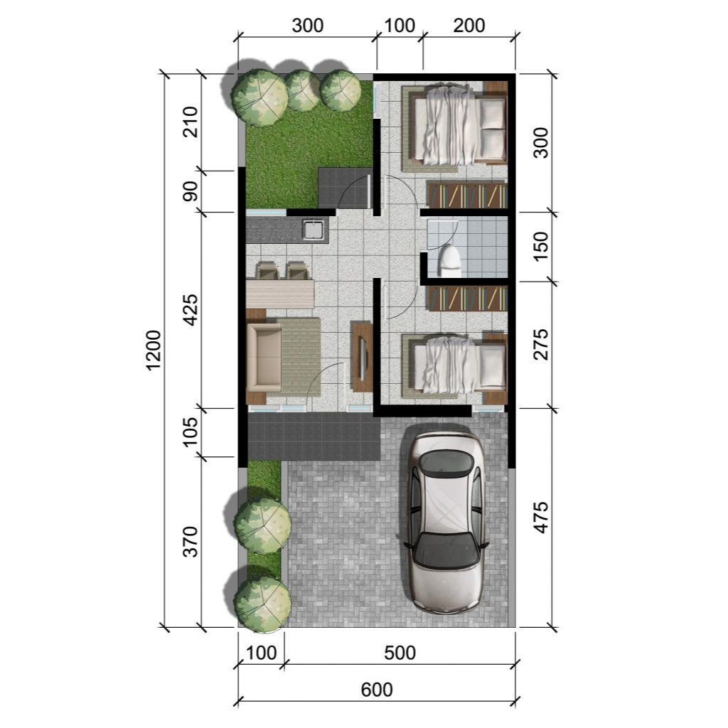 Desain Rumah Minimalis 6 x 12 2 Kamar Tidur