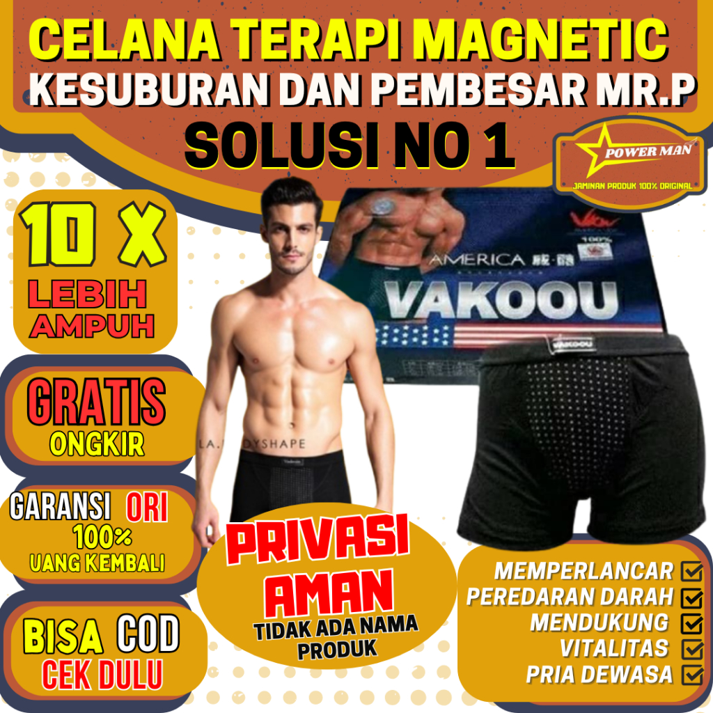 Vakoou Original USA Boxer Magnet Celana Dalam Kesehatan Vitalitas Kesuburan Stamina Tahan Lama Pria