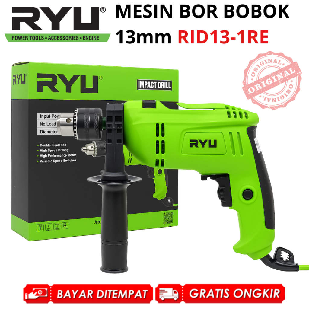 RYU Mesin Bor Impact Listrik RID 13-1RE Bor Bobok Beton Tembok 13mm Bolak Balik Multifungsi ORIGINAL
