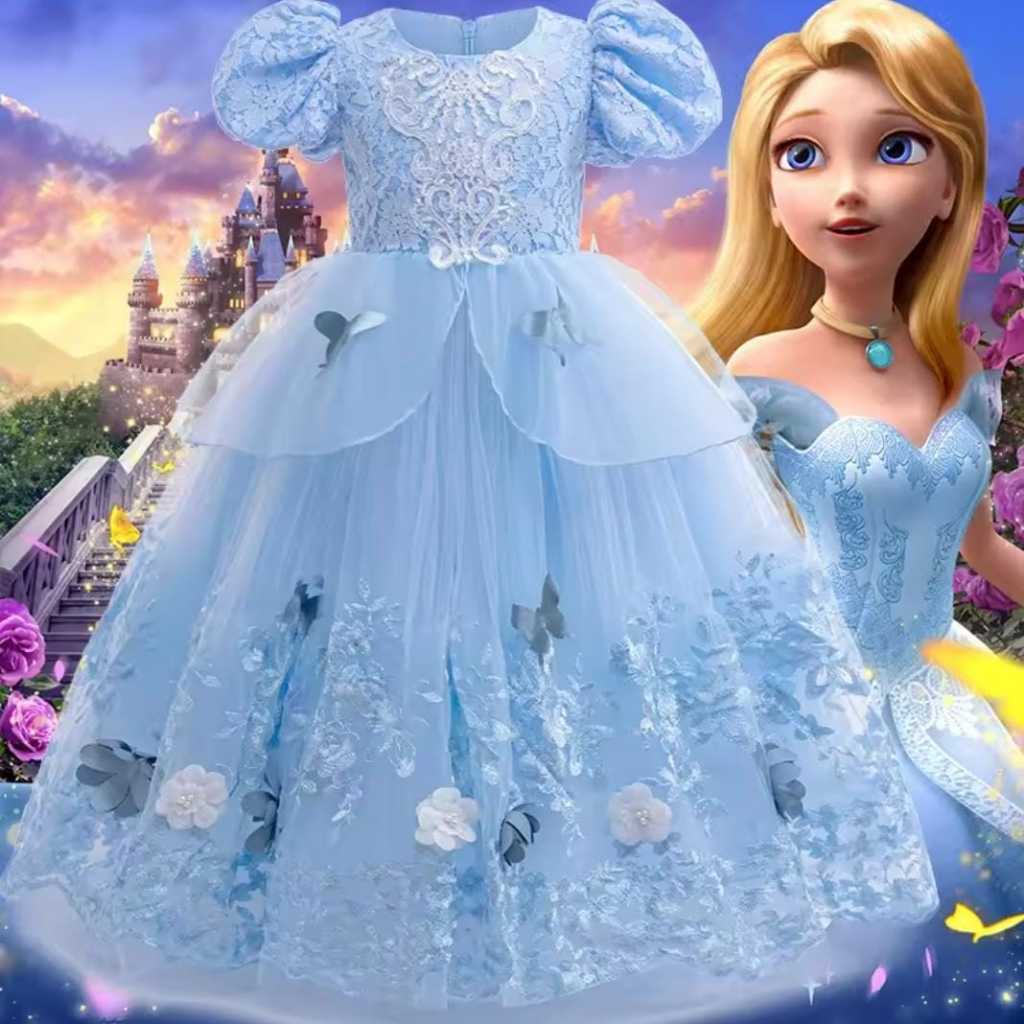 C09 DRESS CINDERELLA BIRU IMPORT DRESS PESTA ANAK KOSTUM ANAK PEREMPUAN