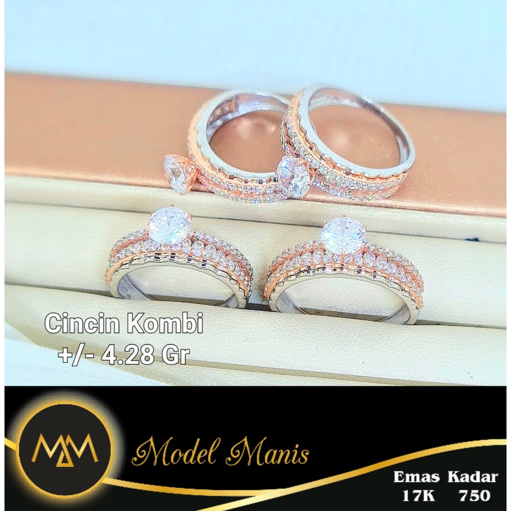 Model Manis Gold - Cincin Roxe Glam Batu Swarovski Putih - Emas 17k  750