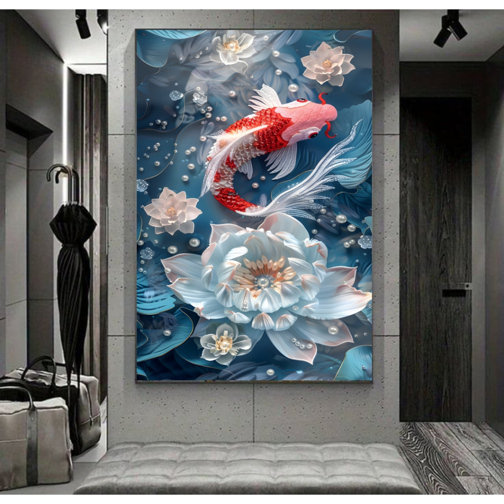 Wallpaper Stiker Dinding Ikan Koi 3d Terlaris, Stiker Ikan Koi Untuk Ruang Tamu , Stiker Ikan Koi 3d