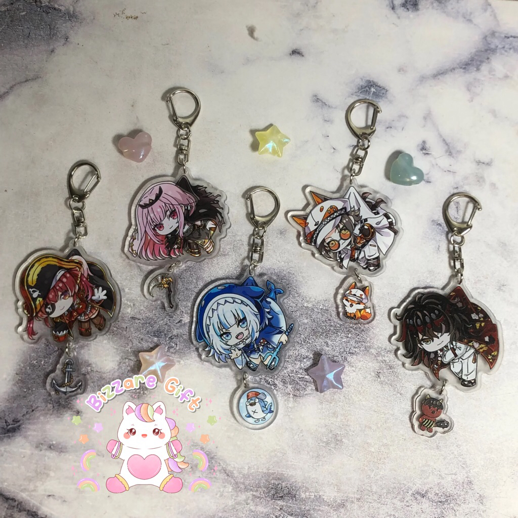 HOLOLIVE Vtuber Keychain Gantungan Kunci Ganci Anime Lucu Gawr Gura Houshou Marine Mori Calliope Lux