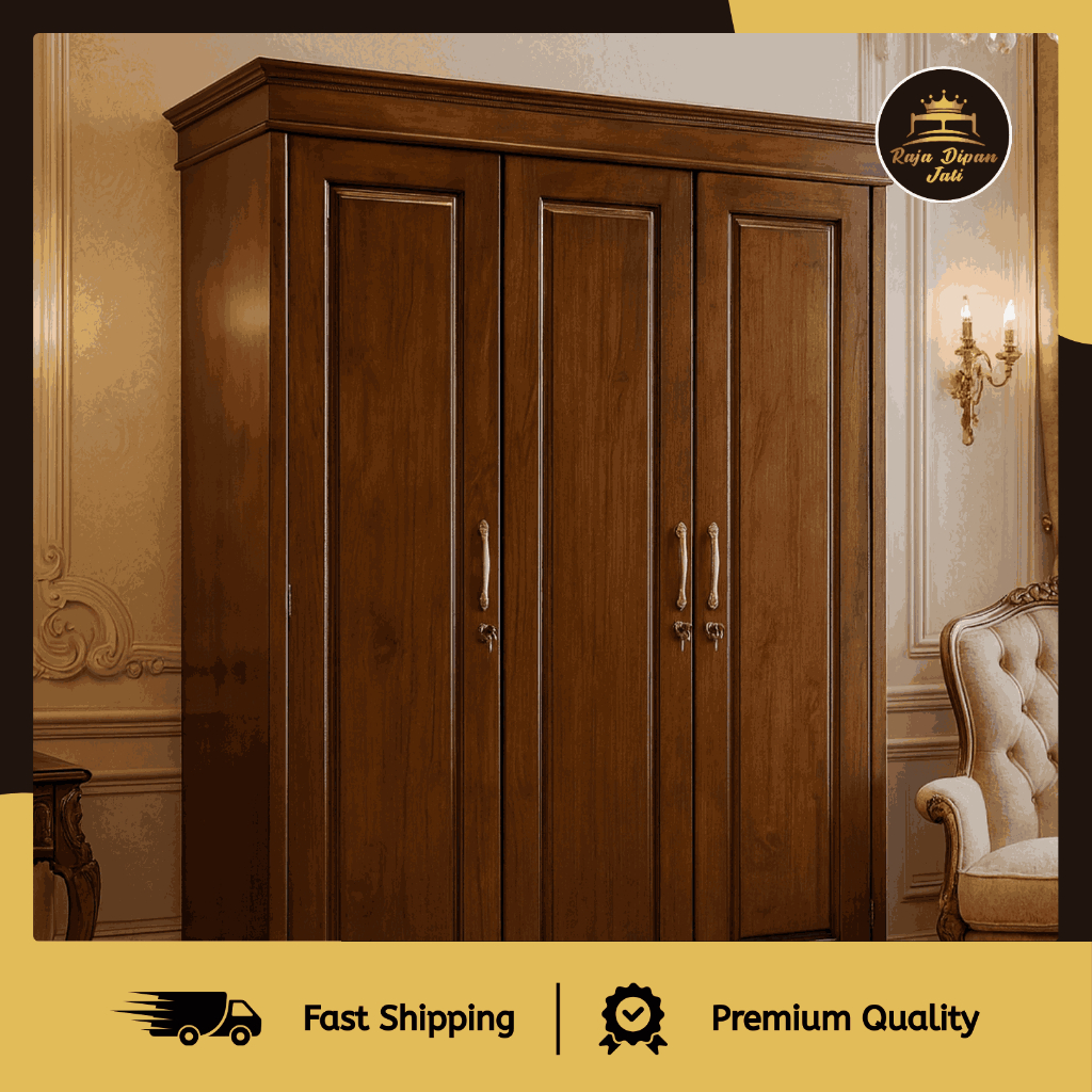 Lemari 3 Pintu Jati Jepara Bukaan Biasa Engsel Almari Pintu Kayu Jati Standar Lemari Pakaian