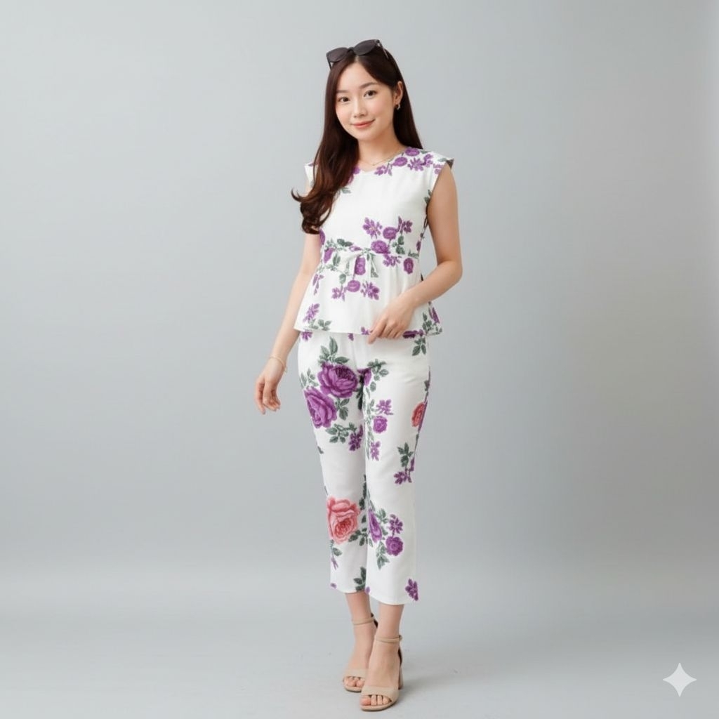 Setelan Wanita Celana Panjang Motif Bunga