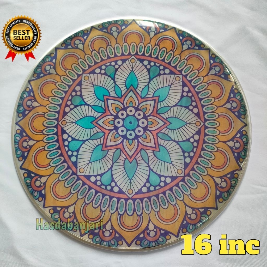Mika bass Hadroh 16 inch motif bunga batik diameter 40 cm