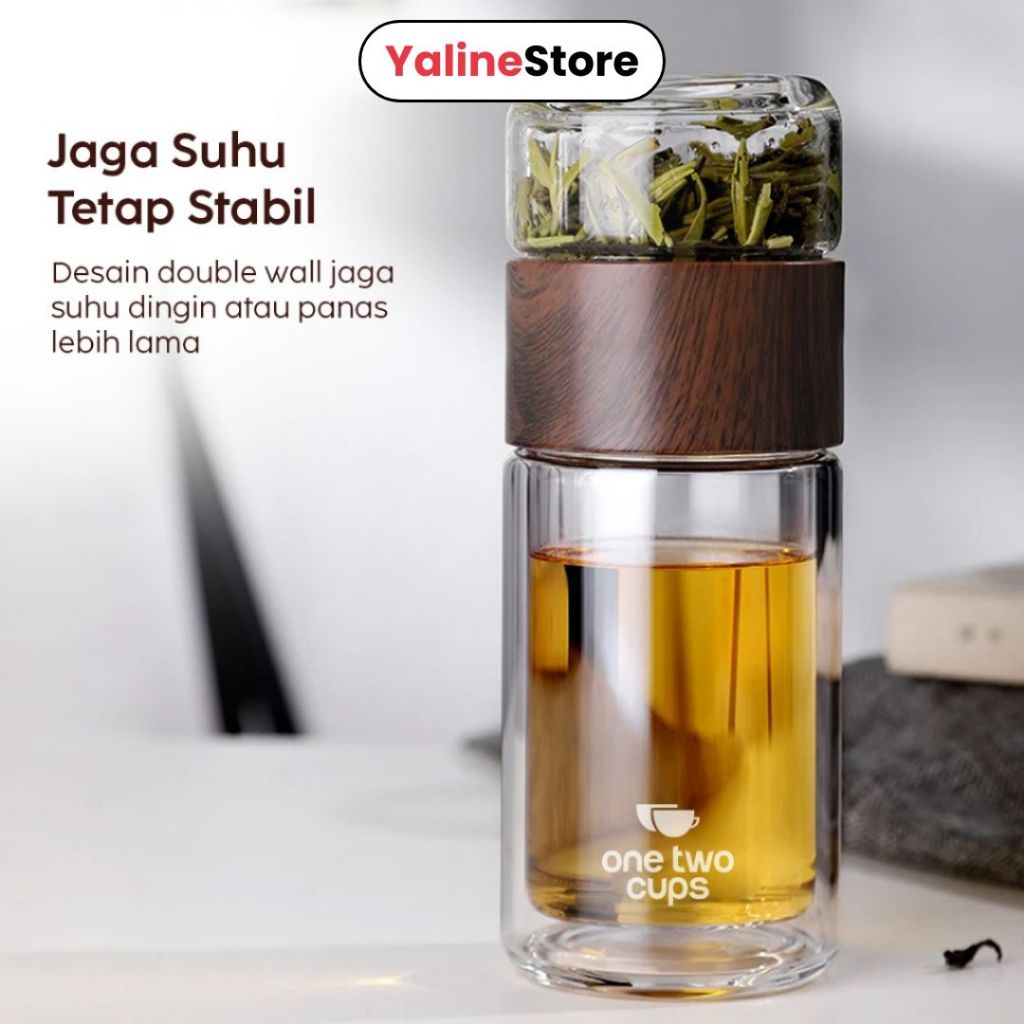 Botol Kaca Penyaring Teh Double Wall 230ml / Botol Minuman Teh Kaca Saring Kopi YalineStore