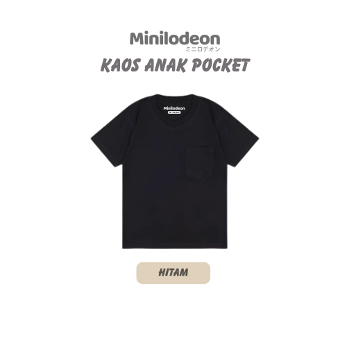 Minilodeon kaos pocket tee anak laki-laki polos unisex hitam