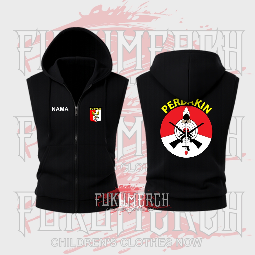 Rompi Vest Hoodie Zipper Jaket Bomber Perbakin Free Nama Custom Hitam