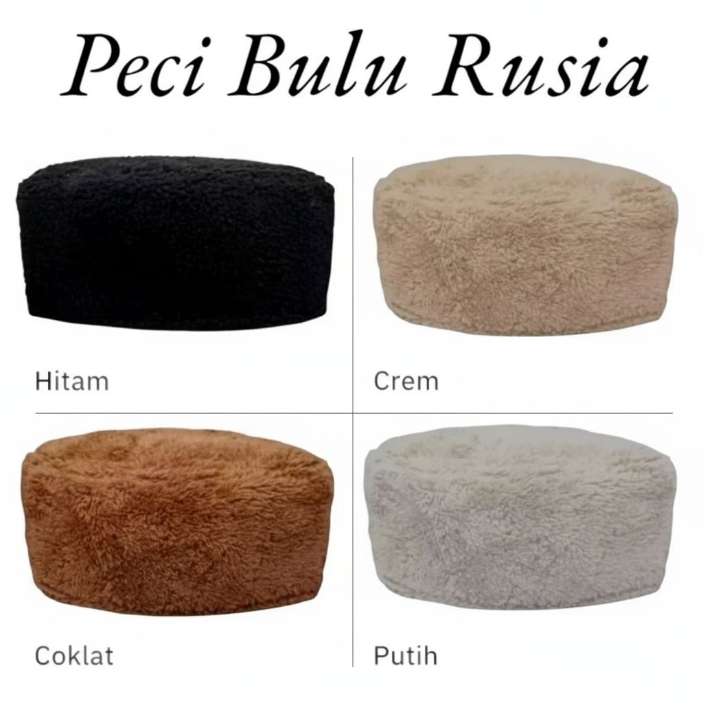 Peci Bulu Rusia Dewasa / Kopiah Bulu Habib Bahar / Peci Otoman / Kopiah Songkok Bulu Rusia