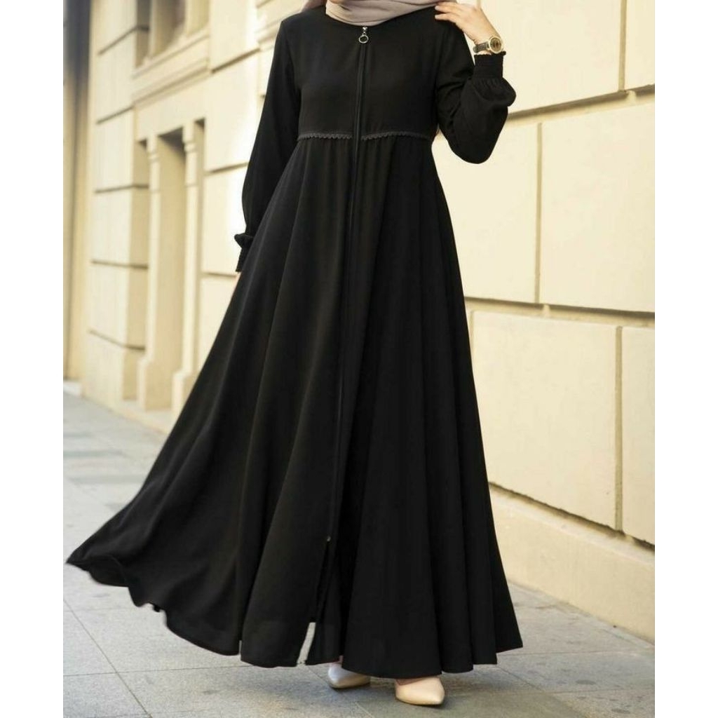 Abaya Rania Gamis Abaya Black Series Baju Muslim Renda Resleting Depan Busui Friendly Baju Muslim El